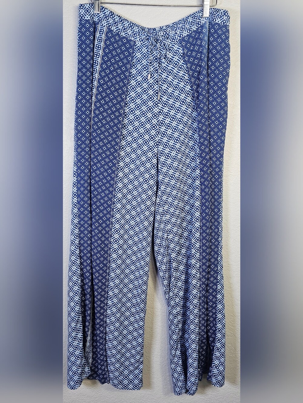 Kaari Blue Split Leg Palazzo Pants Large Blue White Resort